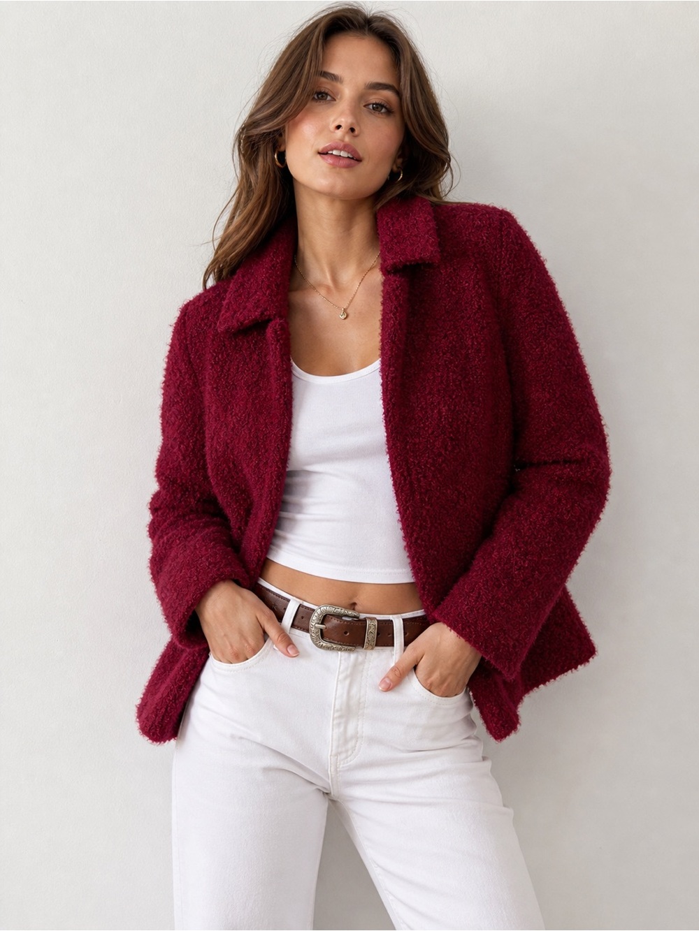 Peruvian Link Alpaca Wool Jacket Size Medium Red Teddy Textured Cozy Luxury Knit